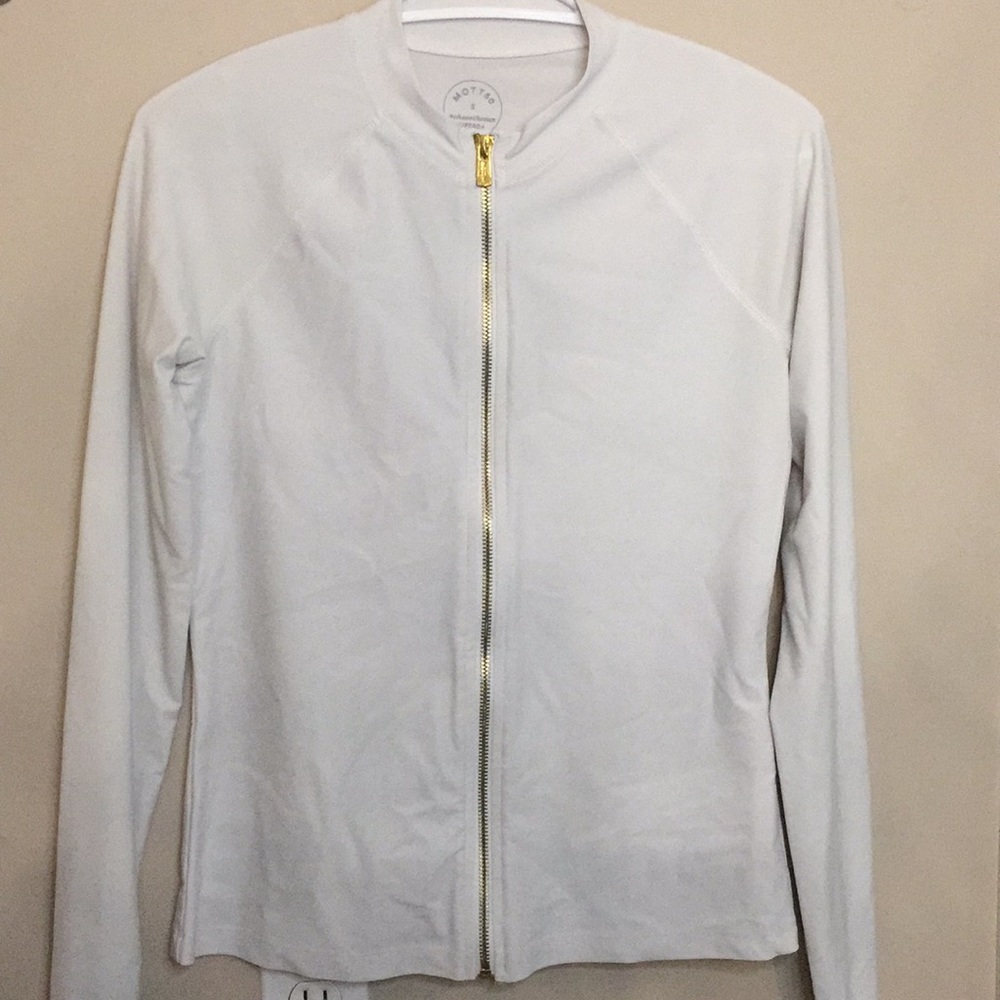 White/Gold Zipper Athletic Material Zip-Up Jacket